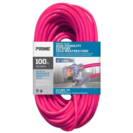 Prime Wire & Cable Prime Neon Flex Outdoor 100 ft. L Hi Vis Pink Extension Cord 12/3 SJTW NS513835